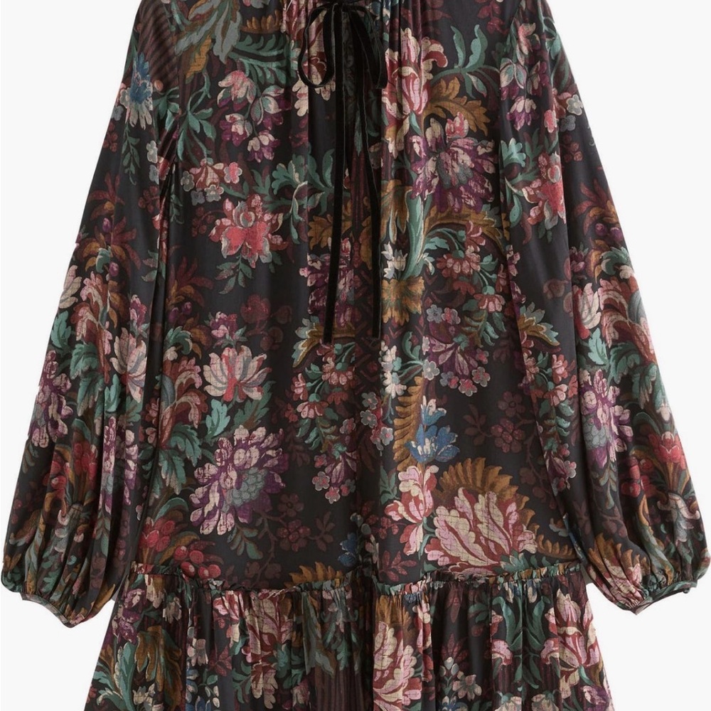 NEXT Floral Tiered Long Sleeve Dress - Black Base with Multicolor Floral Print